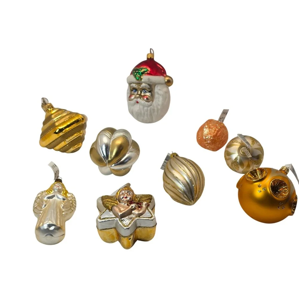 HM Christmas Ornaments Unisex OS Gold Silver NEW 9pc Vintage Style Glass Lot